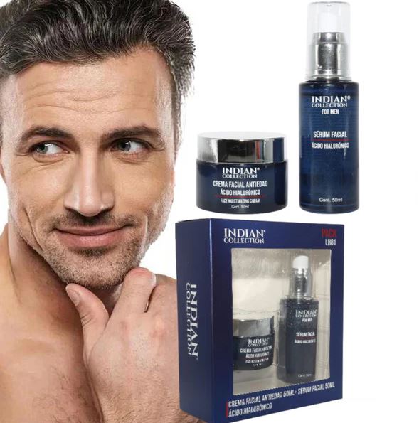 KIT SERUM FACIAL ANTIEDAD HOMBRE Y CREMA FACIAL CON ACIDO HIALURONICO