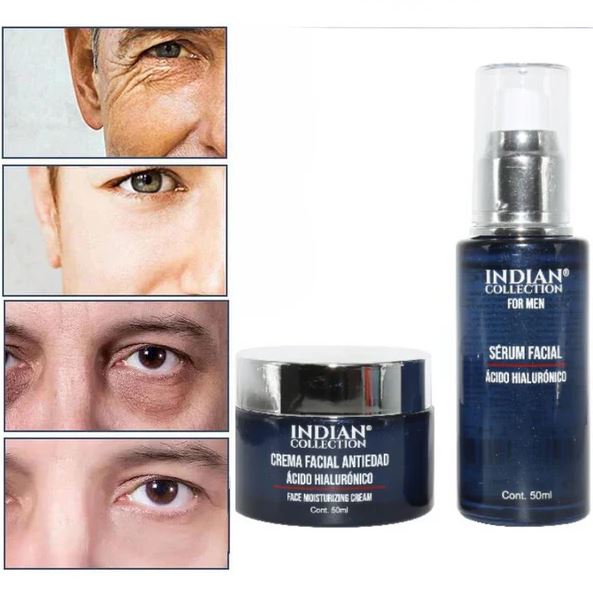 KIT SERUM FACIAL ANTIEDAD HOMBRE Y CREMA FACIAL CON ACIDO HIALURONICO